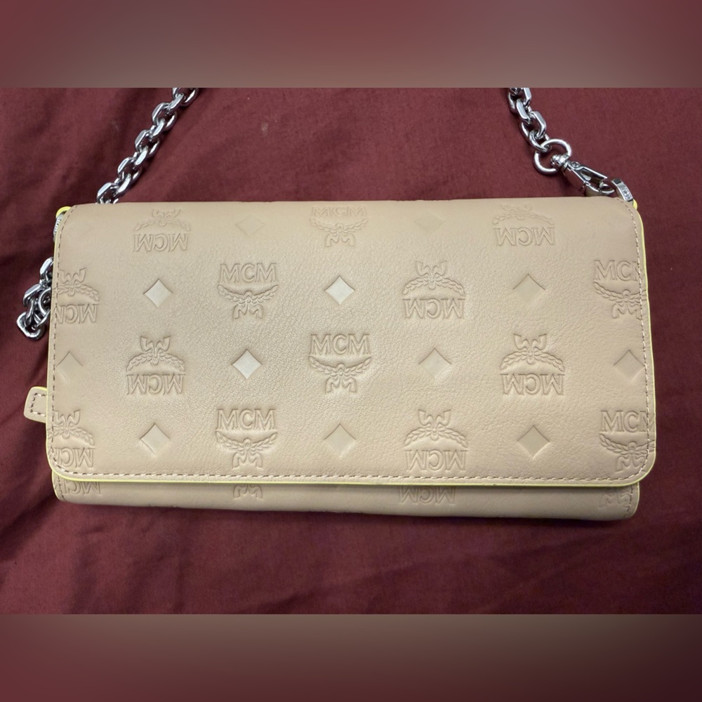 MCM Light Tan Leather Wallet on Chain Crossbody